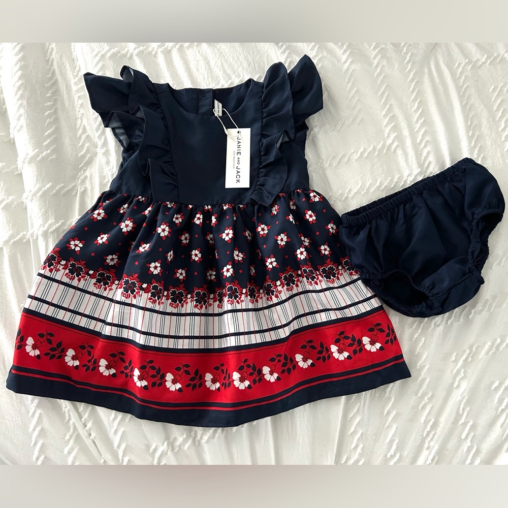 NWT Janie and Jack Resort Collection Dec 21’ Dress & bloomer 12-18 mo